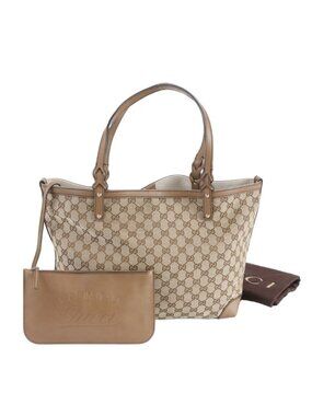 Gucci GG Canvas Leather Tote Shoulder Hand Ree